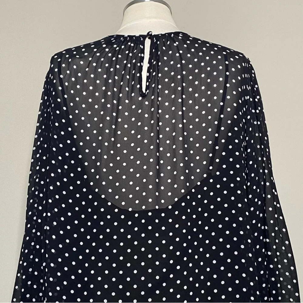 J.Crew Puff Sleeve Polka Dot Top in Lightweight Chiffon, Size Large